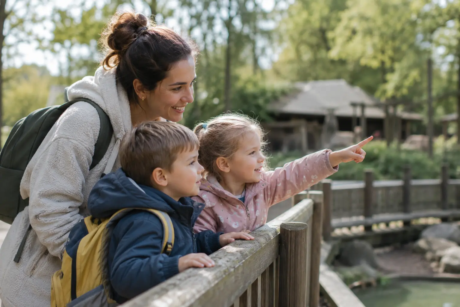 Liebevolle Alltagsszene einer Nanny mit zwei Kindern bei einem gemeinsamen Ausflug im Grünen. Das Bild symbolisiert den Beruf als Nanny und persönliche Kinderbetreuung für Familien in Hamburg.