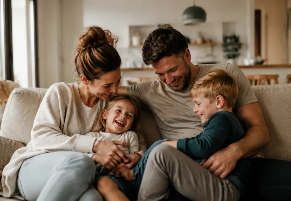 Harmonisches Familienleben mit glücklichen Kindern in einer entspannten Atmosphäre