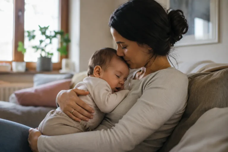 Erfahrene Babysitterin betreut ein Baby in einer sicheren und vertrauten Umgebung