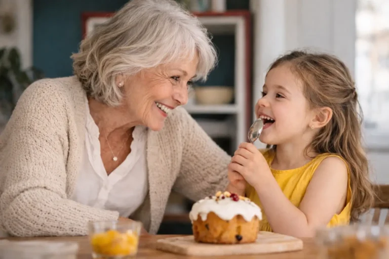 Erfahrene Granny verbringt wertvolle Zeit mit einem Kind im Familienalltag