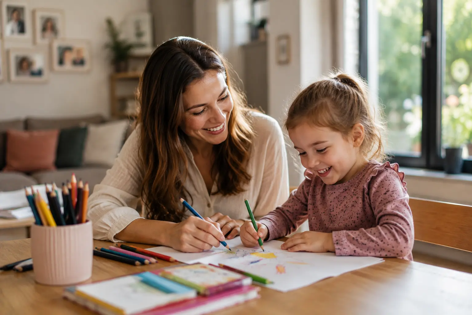 Nanny werden ohne Ausbildung in Hamburg mit liebevoller Kinderbetreuung beim gemeinsamen Malen