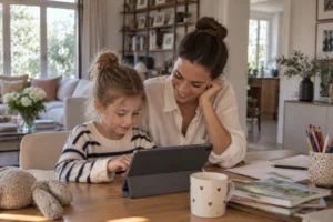 Nanny begleitet ein Kind bei der Bildschirmzeit bei Kindern und unterstützt einen bewussten Umgang mit digitalen Medien im Familienalltag.