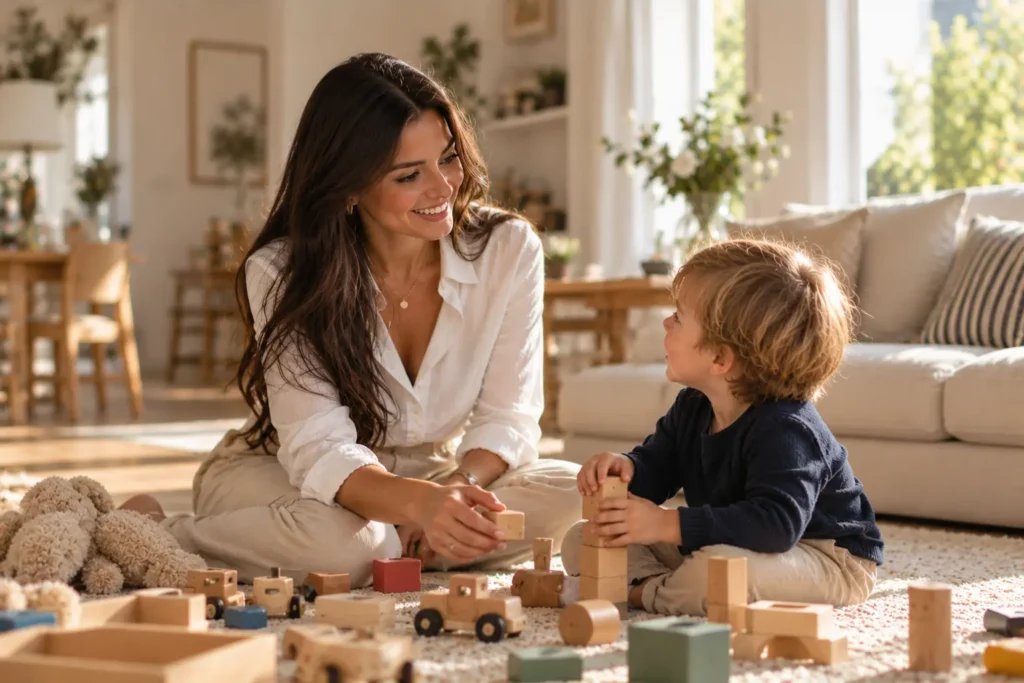 Babysitter Hamburg bei der liebevollen Betreuung eines Kindes beim gemeinsamen Spielen.
